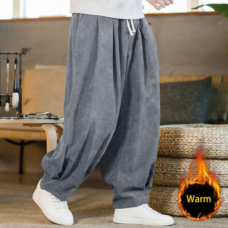 Buddha Stones Retro Men's Plain Fleece-Lined Corduroy Simple Design Harem Pants With Pockets - LightSlateGray(Fleece-Lined) - US/UK/AU46,EU56 (5XL) - image 12