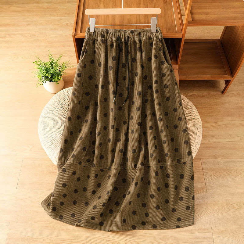 Buddha Stones Winter Polka Dot Pattern Women's Corduroy Skirt With Pockets - DarkGoldenrod - US4,UK/AU8,EU36 (F) - image 0
