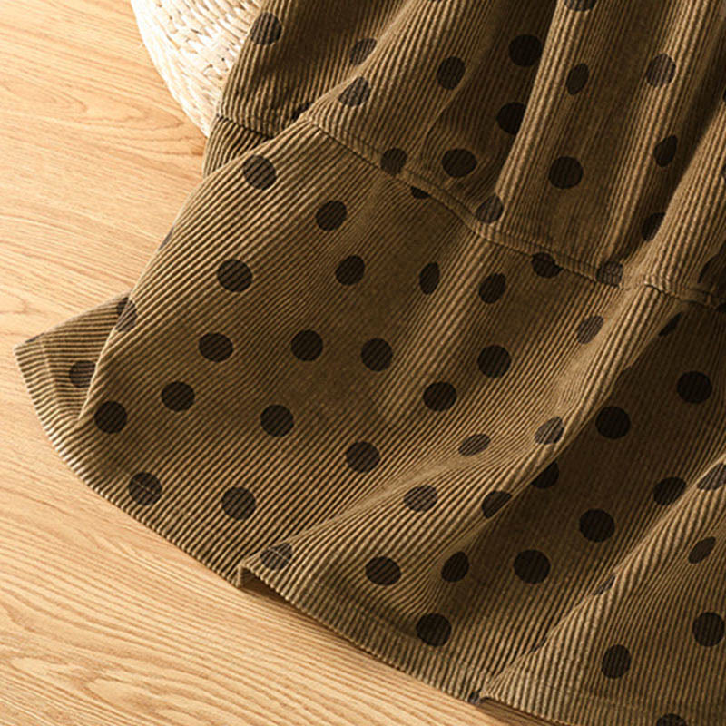 Buddha Stones Winter Polka Dot Pattern Women's Corduroy Skirt With Pockets - image 8