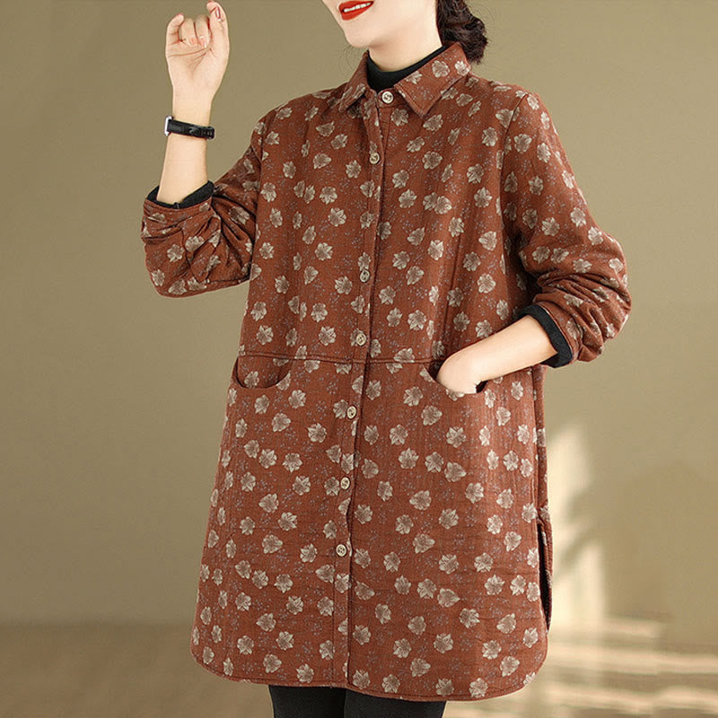 Buddha Stones Fall Winter Buttons Flower Patterns Long Sleeve Cotton Women's Jacket With Pockets - image 14