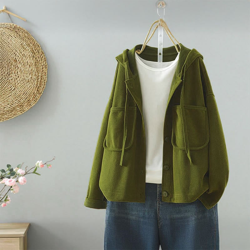 Buddha Stones Solid Color Buttons Down Decorative Pocket Women's Long Sleeve Cardigan - OliveDrab - US8-10,UK/AU12-14,EU40-42 (2XL) - image 3