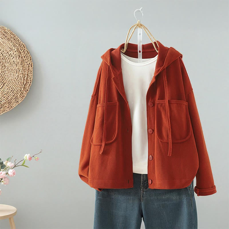 Buddha Stones Solid Color Buttons Down Decorative Pocket Women's Long Sleeve Cardigan - OrangeRed - US8-10,UK/AU12-14,EU40-42 (2XL) - image 4