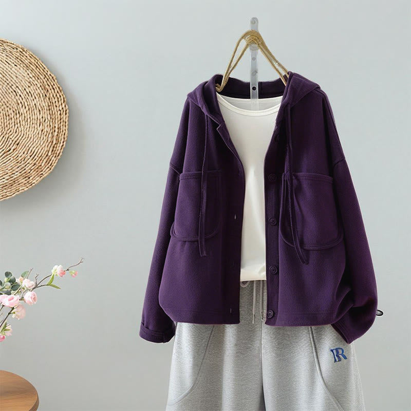 Buddha Stones Solid Color Buttons Down Decorative Pocket Women's Long Sleeve Cardigan - Purple - US8-10,UK/AU12-14,EU40-42 (2XL) - image 1