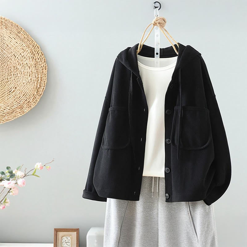Buddha Stones Solid Color Buttons Down Decorative Pocket Women's Long Sleeve Cardigan - Black - US8-10,UK/AU12-14,EU40-42 (2XL) - image 2