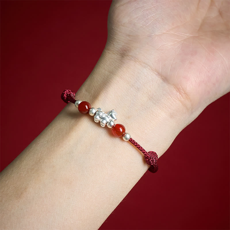 Buddha Stones 999 Sterling Silver Red Agate Year Of The Horse Prosperity String Bracelet - image 3