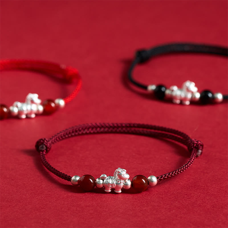 Buddha Stones 999 Sterling Silver Red Agate Year Of The Horse Prosperity String Bracelet - image 0