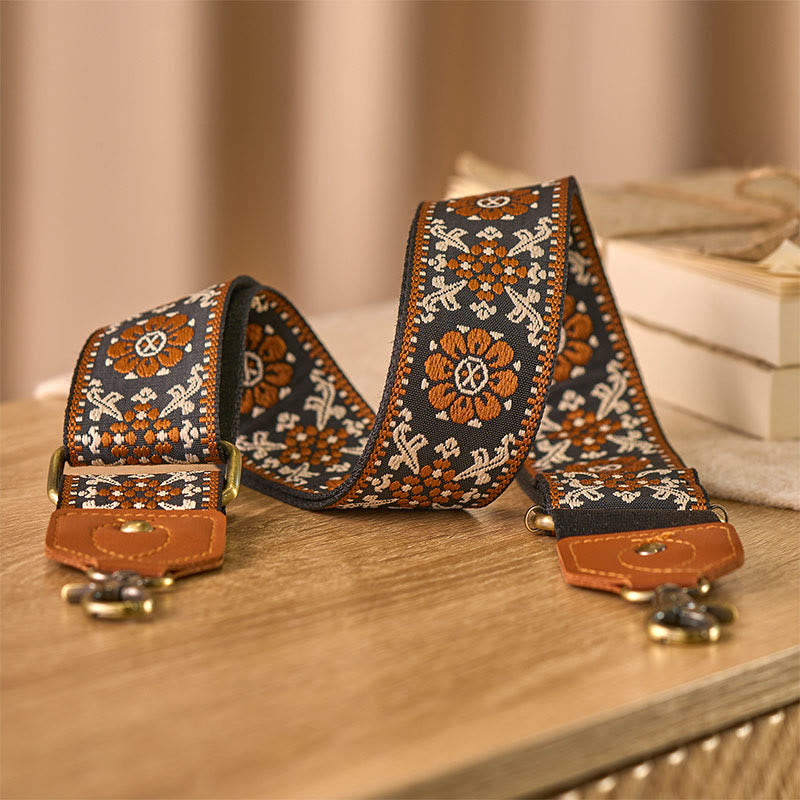 Buddha Stones Brown Flower Jacquard Adjustable Handbags Crossbody Shoulder Bag Straps - Brown - 80-140cm*5cm - image 0