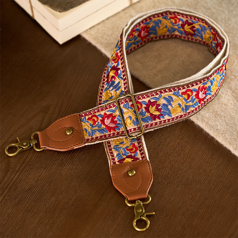 Buddha Stones Bohemian Flower Vine Geometric Embroidery Adjustable Handbags Crossbody Shoulder Bag Purse Straps Replacement - Yellow Brown - 75-135cm*5cm - image 8