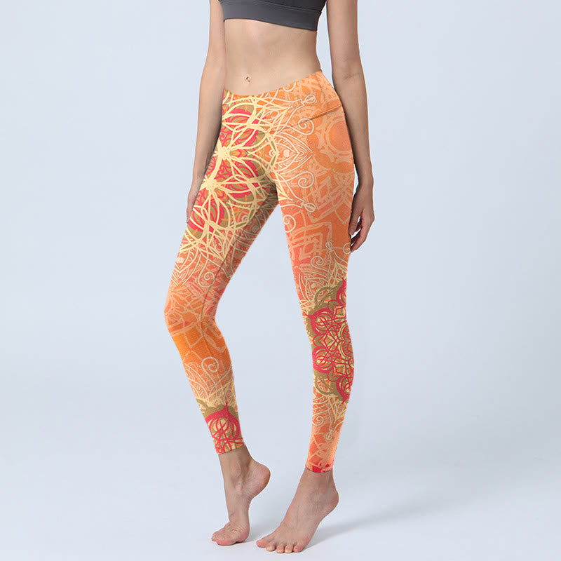 Buddha Stones Symmetrical Geometric Pattern Print Gym Leggings Women's Yoga Pants - Orange - US18,UK/AU22,EU50 (4XL) - image 0