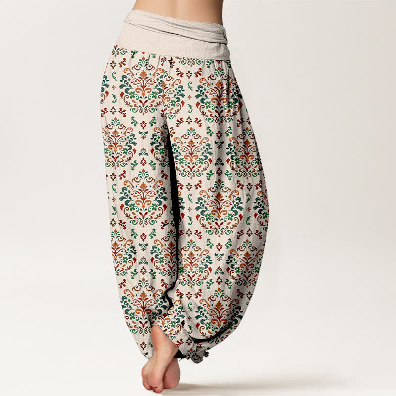 Buddha Stones Pure Cotton Retro Symmetrical Flower Leaf Pattern Women's Elastic Waist Harem Pants - image 9