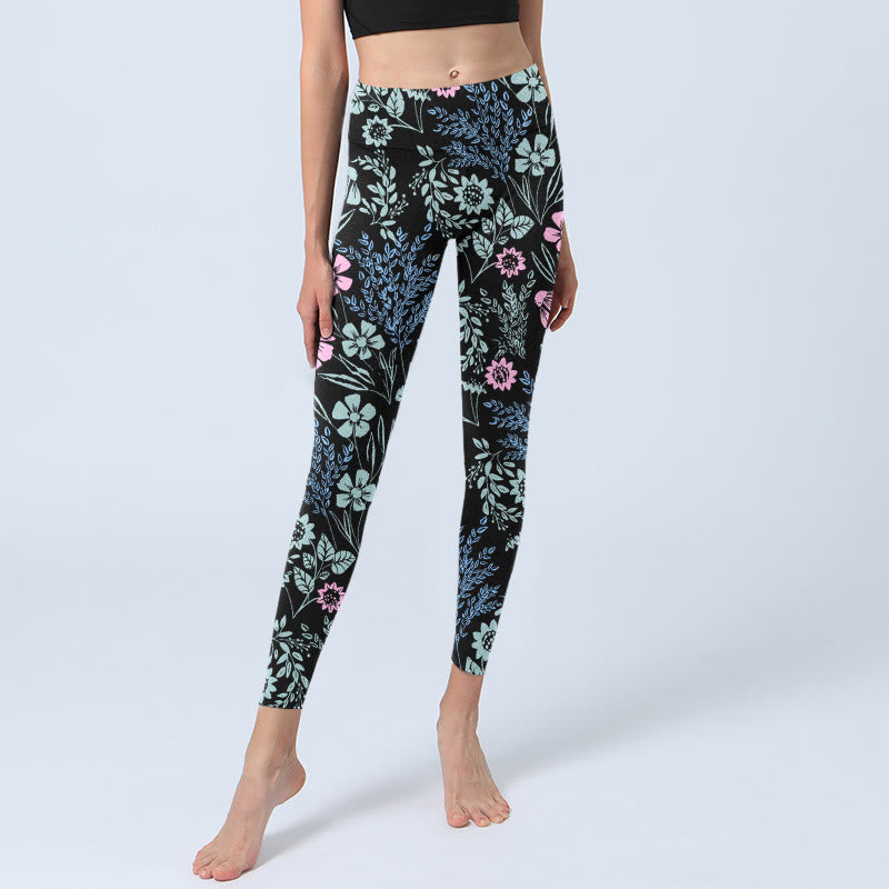 Buddha Stones Bold Color Contrast Flower Leaf Pattern Print Gym Leggings Women's Yoga Pants - image 5