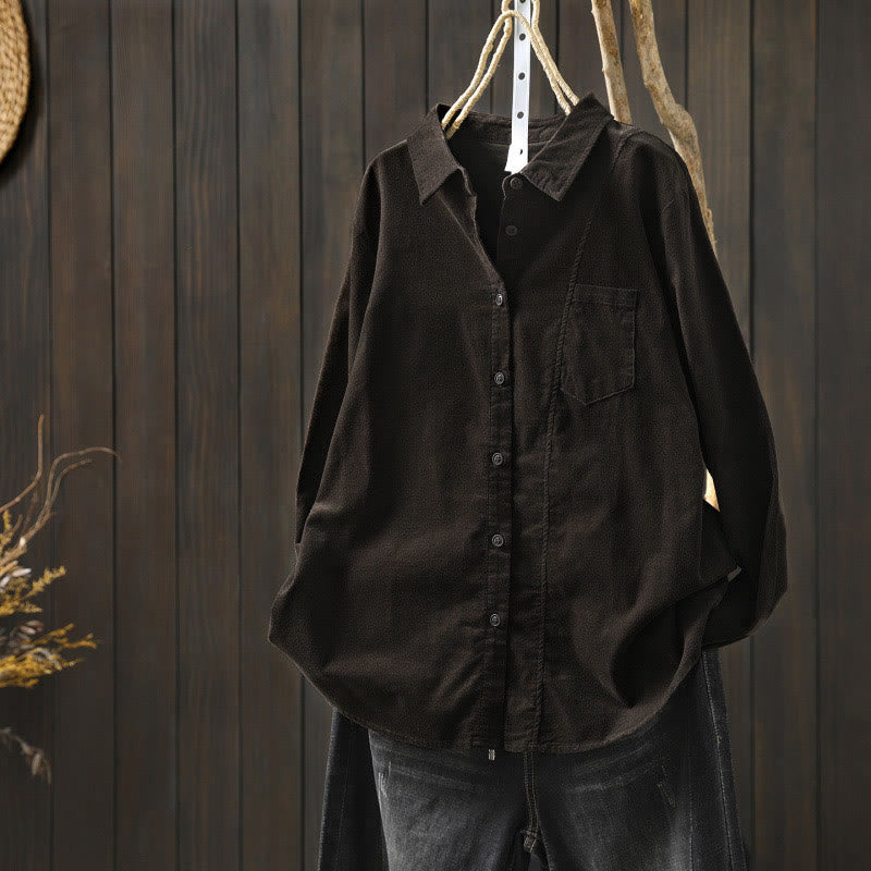 Buddha Stones Fall Solid Button Down Decorative Pocket Stand Collar Long Sleeve Women's Cotton Shirt - Sienna - US4,UK/AU8,EU36 (L) - image 16