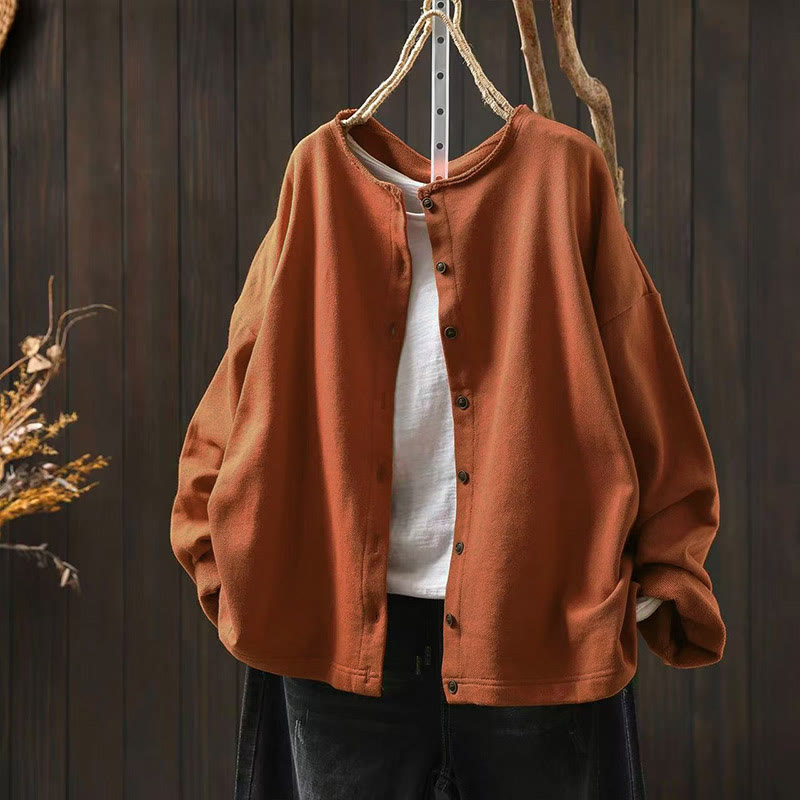 Buddha Stones Fall Solid Button Down Crew Neck Long Sleeve Women's Cotton Shirt - Orange - US4-8/10,UK/AU8-12/14,EU36-40/42 (F) - image 18