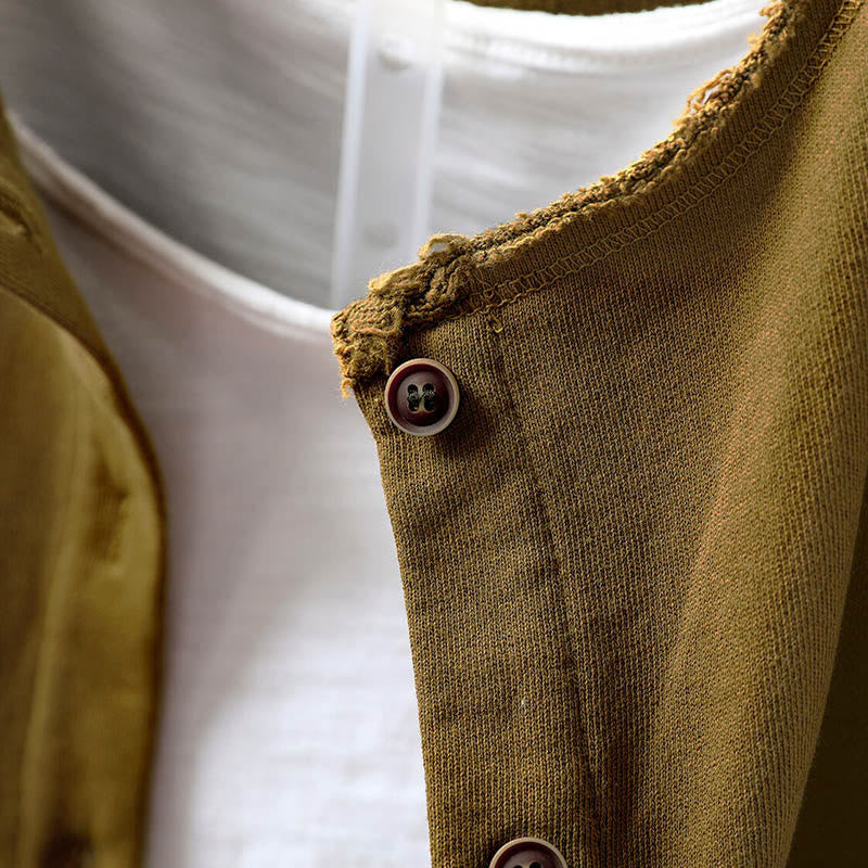 Buddha Stones Fall Solid Button Down Crew Neck Long Sleeve Women's Cotton Shirt - image 14