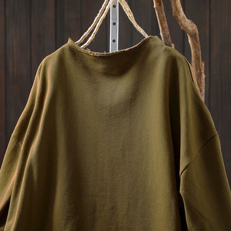 Buddha Stones Fall Solid Button Down Crew Neck Long Sleeve Women's Cotton Shirt - image 7