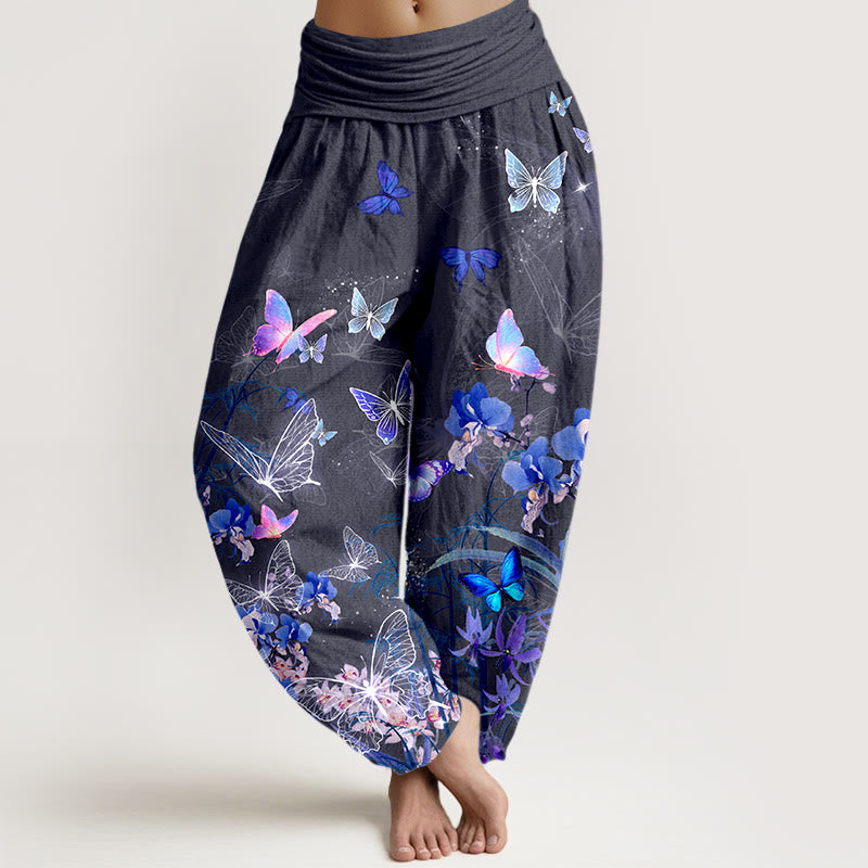 Buddha Stones Pure Cotton Dreamlike Butterfly Flower Grass Bamboo Pattern Women's Elastic Waist Harem Pants - Gray - US16,UK/AU20,EU48 (3XL) - image 8