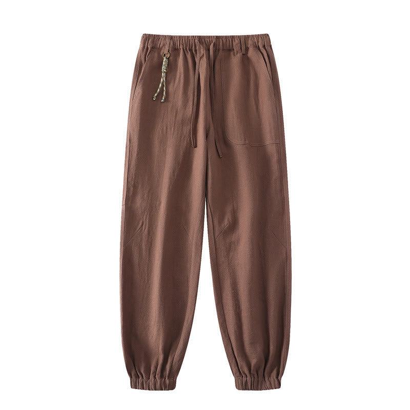 Buddha Stones Summer Ramie Linen Cotton Ankle-Length Elastic Cuffs Tapered Men's Pants With Pockets - Chocolate - US/UK/AU46,EU56 (5XL) - image 15