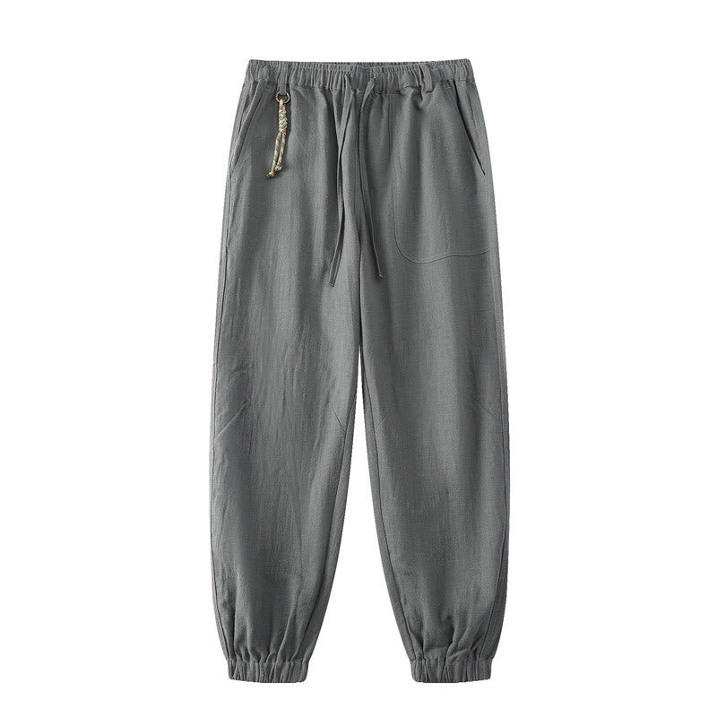 Buddha Stones Summer Ramie Linen Cotton Ankle-Length Elastic Cuffs Tapered Men's Pants With Pockets - Gray - US/UK/AU46,EU56 (5XL) - image 11