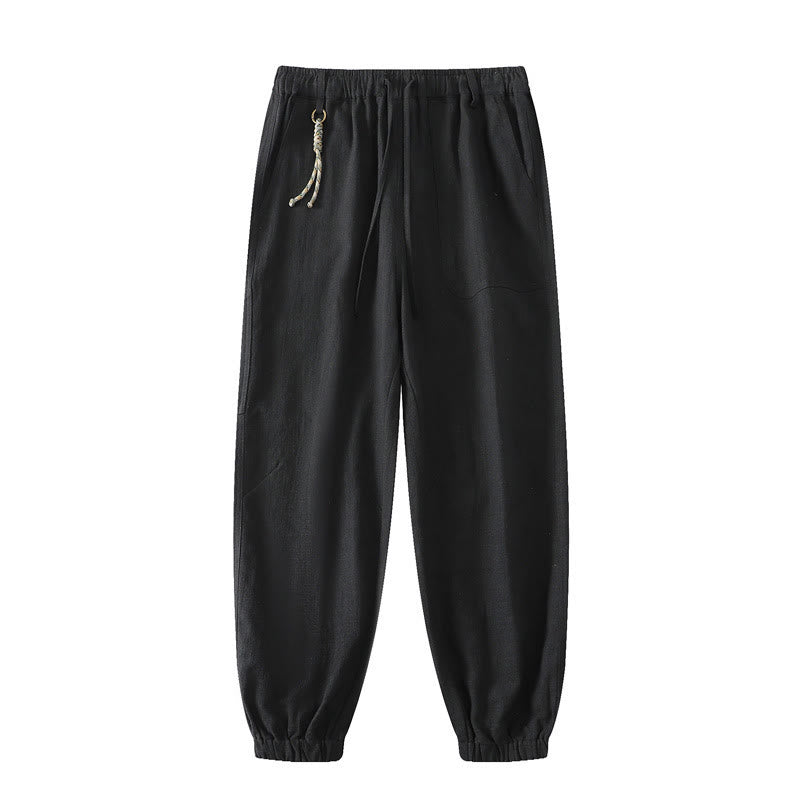 Buddha Stones Summer Ramie Linen Cotton Ankle-Length Elastic Cuffs Tapered Men's Pants With Pockets - Black - US/UK/AU46,EU56 (5XL) - image 13