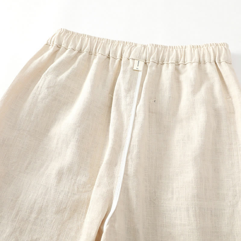 Buddha Stones Summer Ramie Linen Cotton Ankle-Length Elastic Cuffs Tapered Men's Pants With Pockets - image 8