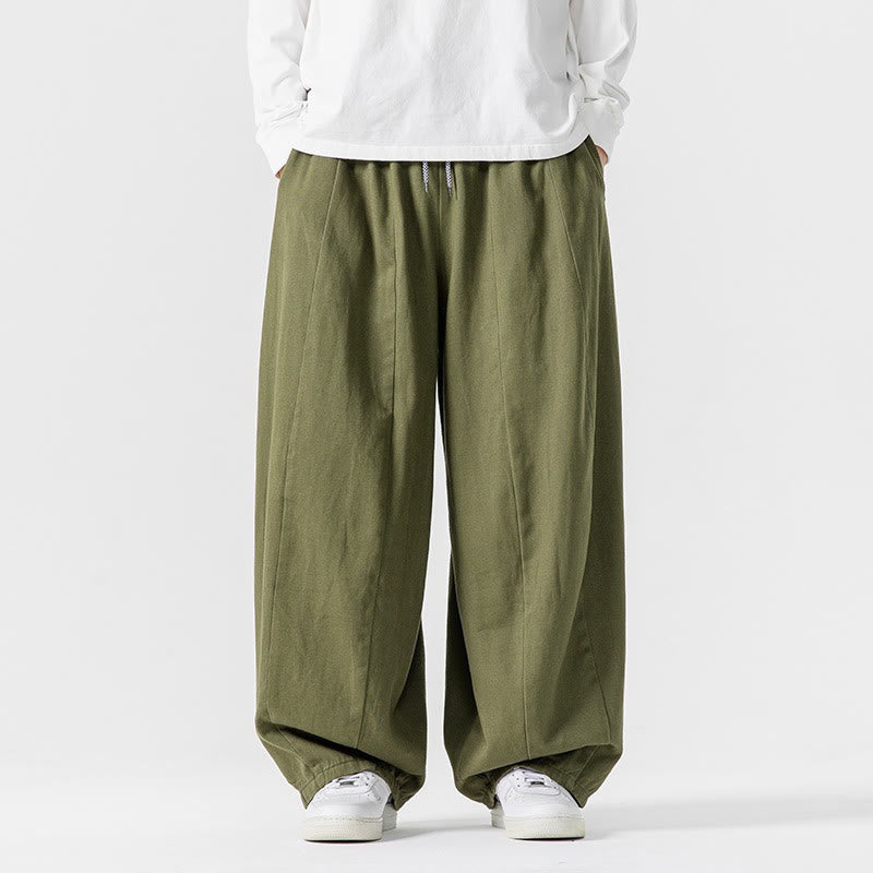Buddha Stones Fall Solid Color Cotton Elastic Waist Men's Harem Pants With Pockets - image 1