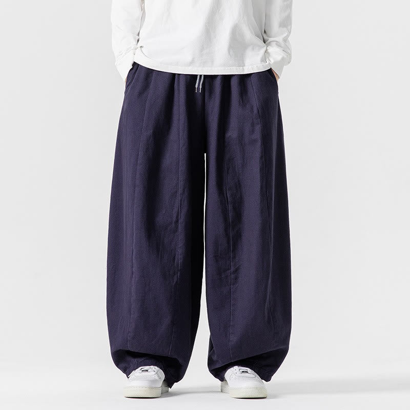 Buddha Stones Fall Solid Color Cotton Elastic Waist Men's Harem Pants With Pockets - SteelBlue - US/UK/AU46,EU56 (5XL) - image 31