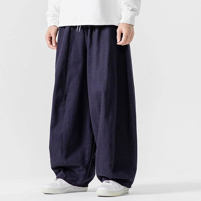 Buddha Stones Fall Solid Color Cotton Elastic Waist Men's Harem Pants With Pockets - image 37