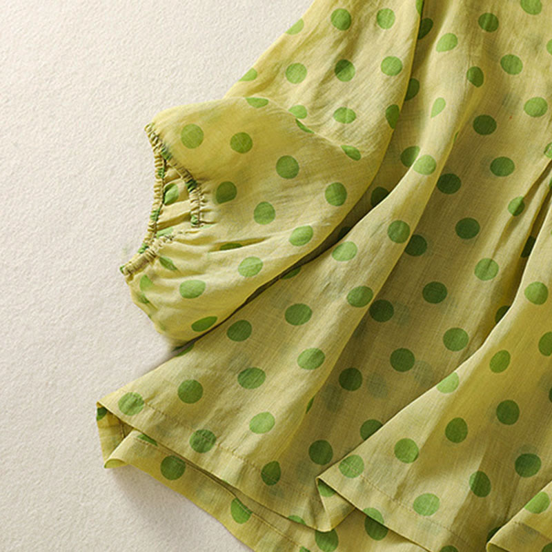 Buddha Stones Fall Round Neck Polka Dots Long Sleeve Women's Polyester Shirt - image 12