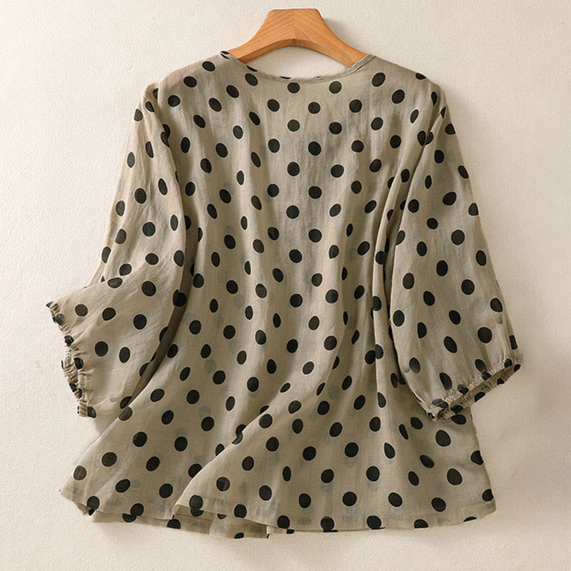 Buddha Stones Fall Round Neck Polka Dots Long Sleeve Women's Polyester Shirt - image 16