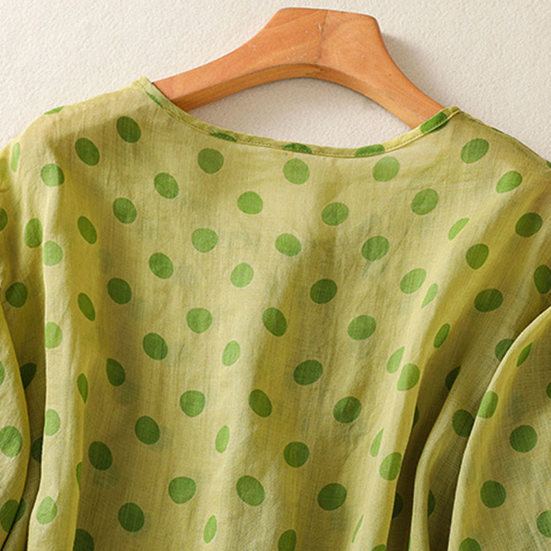 Buddha Stones Fall Round Neck Polka Dots Long Sleeve Women's Polyester Shirt - image 14