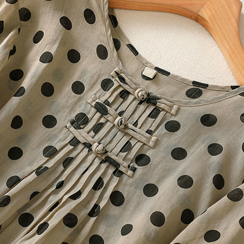 Buddha Stones Fall Round Neck Polka Dots Long Sleeve Women's Polyester Shirt - image 19
