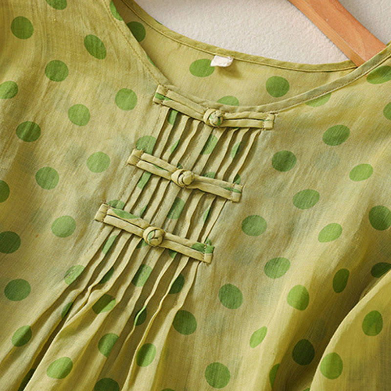 Buddha Stones Fall Round Neck Polka Dots Long Sleeve Women's Polyester Shirt - image 9