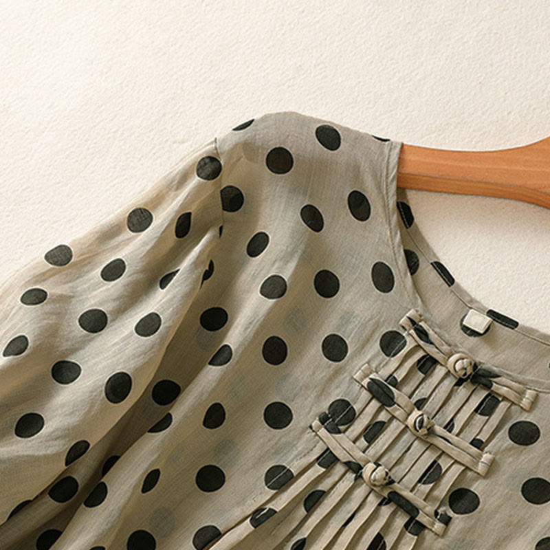 Buddha Stones Fall Round Neck Polka Dots Long Sleeve Women's Polyester Shirt - image 21