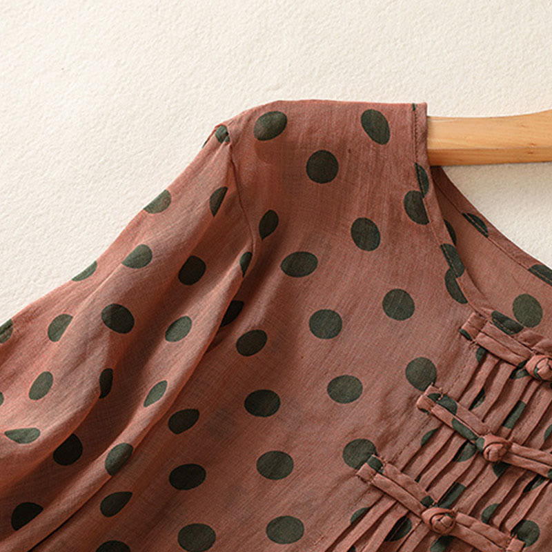 Buddha Stones Fall Round Neck Polka Dots Long Sleeve Women's Polyester Shirt - image 2