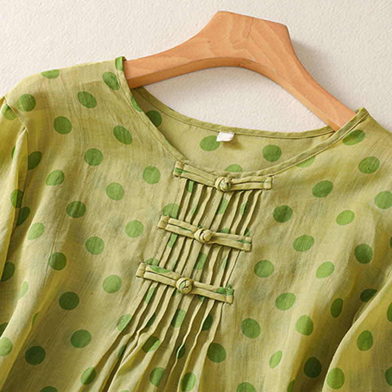 Buddha Stones Fall Round Neck Polka Dots Long Sleeve Women's Polyester Shirt - image 8