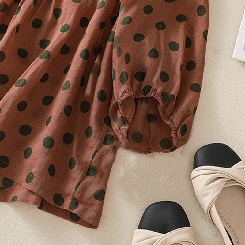 Buddha Stones Fall Round Neck Polka Dots Long Sleeve Women's Polyester Shirt - image 4