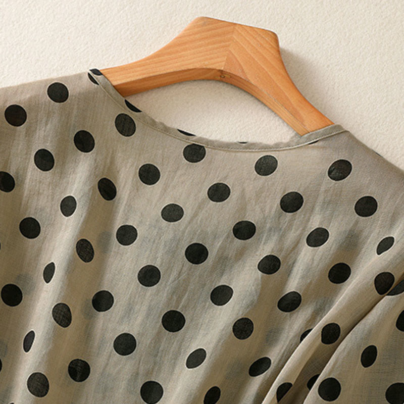 Buddha Stones Fall Round Neck Polka Dots Long Sleeve Women's Polyester Shirt - image 24