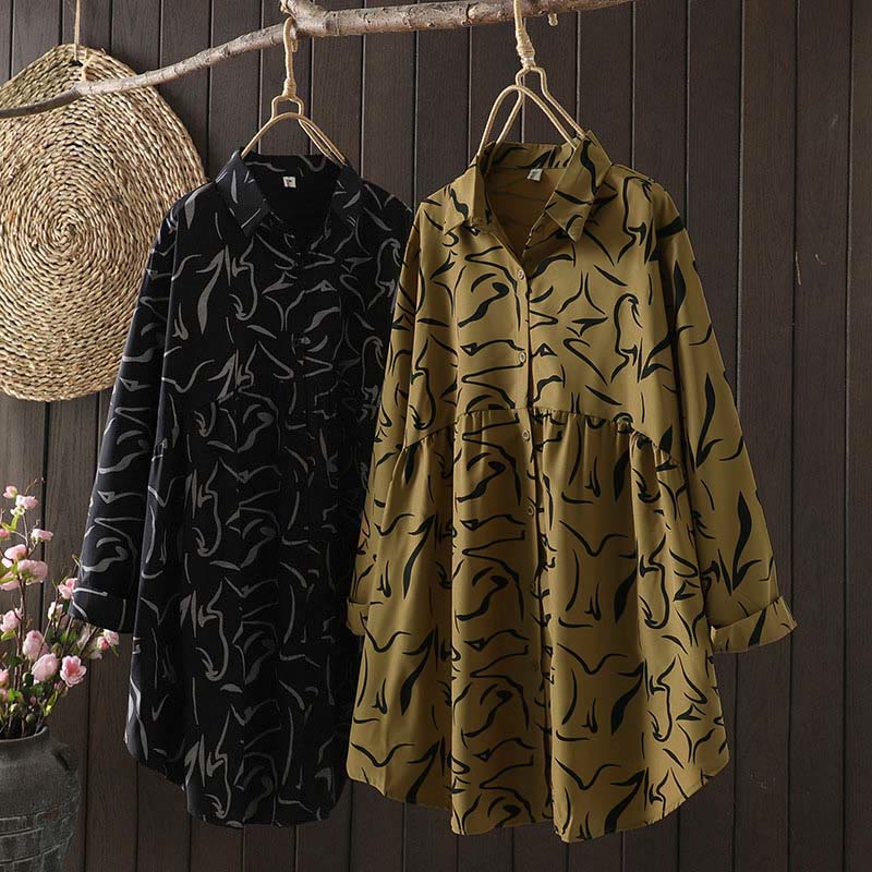 Buddha Stones Spring Fall Stand Collar Line Pattern Long Sleeve Women's Cotton Polyester Shirt - image 0