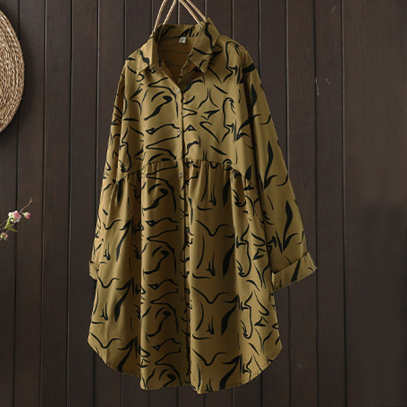 Buddha Stones Spring Fall Stand Collar Line Pattern Long Sleeve Women's Cotton Polyester Shirt - image 2