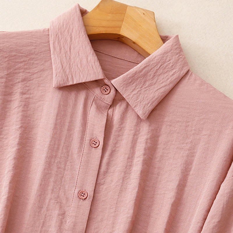 Buddha Stones Spring Fall Stand Collar Plain Long Sleeve Women's Cotton Polyester Shirt - image 19