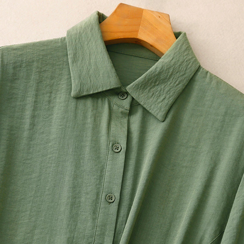 Buddha Stones Spring Fall Stand Collar Plain Long Sleeve Women's Cotton Polyester Shirt - image 7