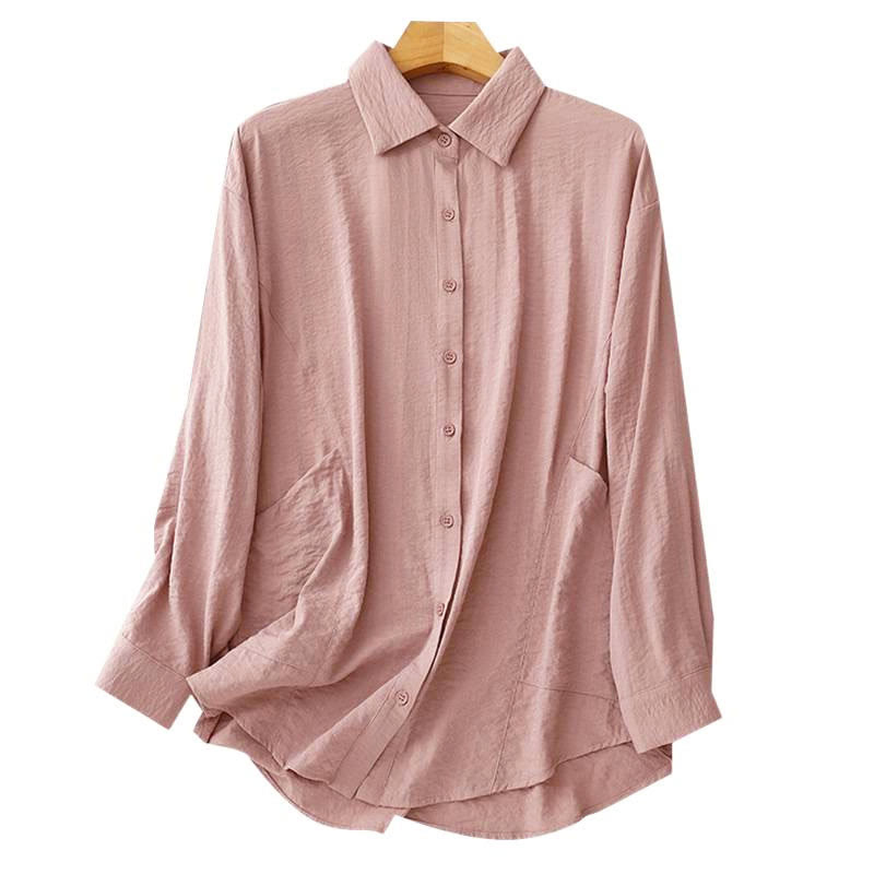 Buddha Stones Spring Fall Stand Collar Plain Long Sleeve Women's Cotton Polyester Shirt - image 13