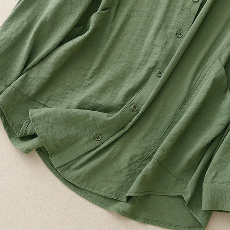 Buddha Stones Spring Fall Stand Collar Plain Long Sleeve Women's Cotton Polyester Shirt - image 11