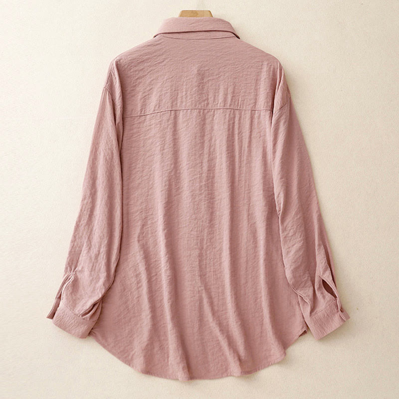 Buddha Stones Spring Fall Stand Collar Plain Long Sleeve Women's Cotton Polyester Shirt - image 15