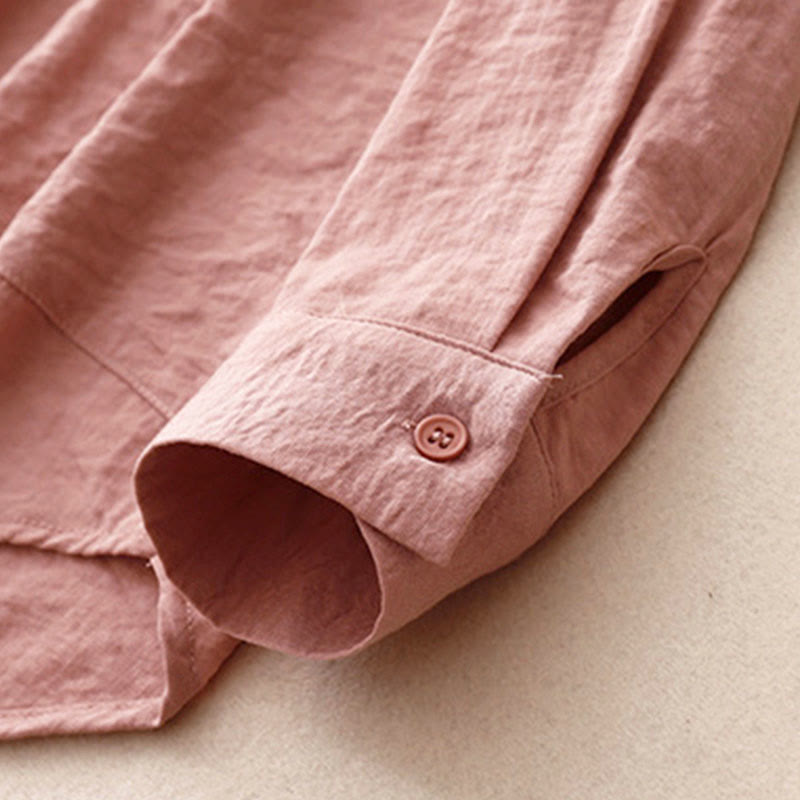 Buddha Stones Spring Fall Stand Collar Plain Long Sleeve Women's Cotton Polyester Shirt - image 17