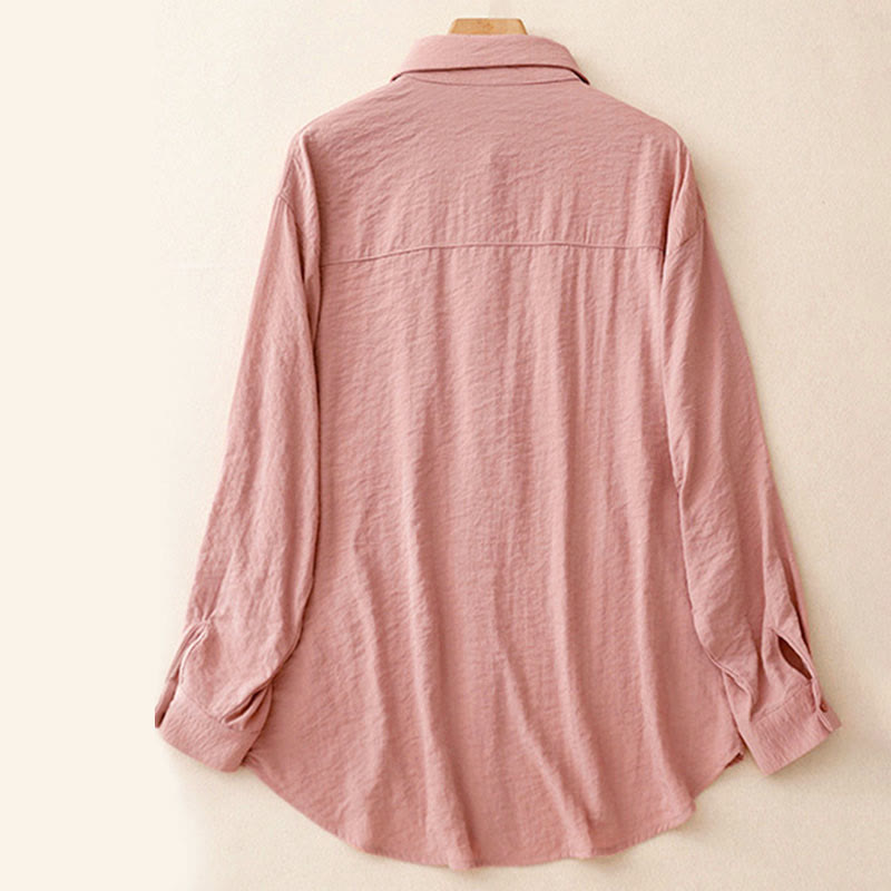 Buddha Stones Spring Fall Stand Collar Plain Long Sleeve Women's Cotton Polyester Shirt - image 14