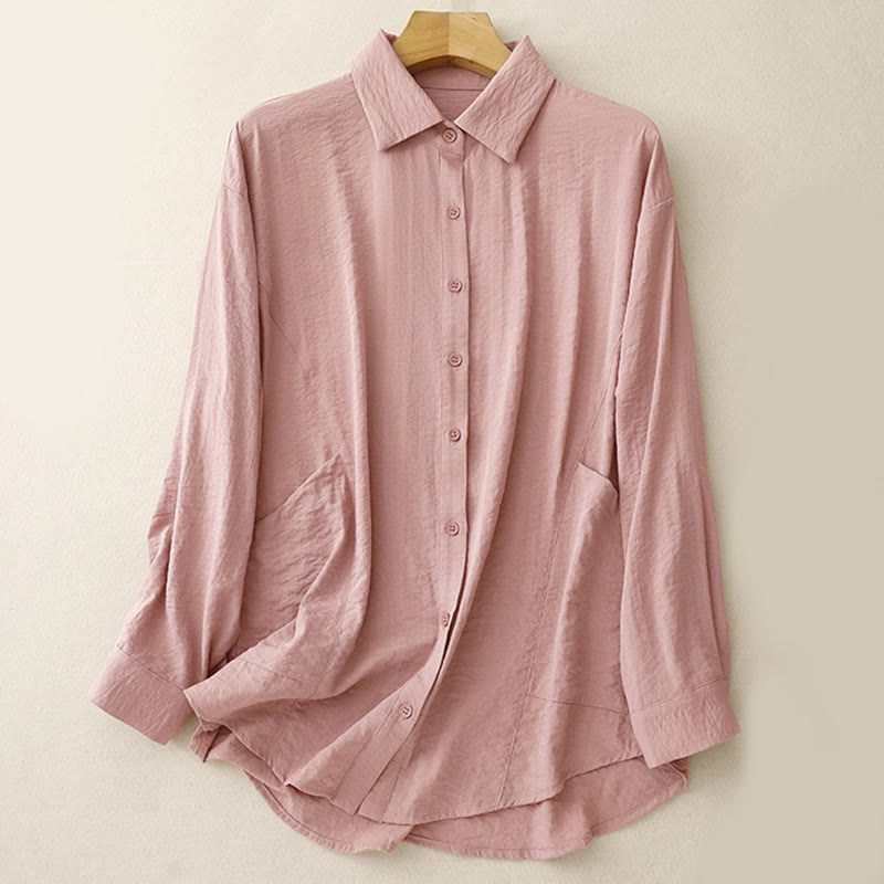 Buddha Stones Spring Fall Stand Collar Plain Long Sleeve Women's Cotton Polyester Shirt - Pink - US8-10,UK/AU12-14,EU40-42 (2XL) - image 12