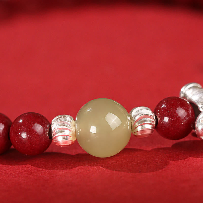 Buddha Stones Year Of The Horse Cinnabar Hetian Jade 999 Sterling Silver Red String Concentration Bracelet - image 3
