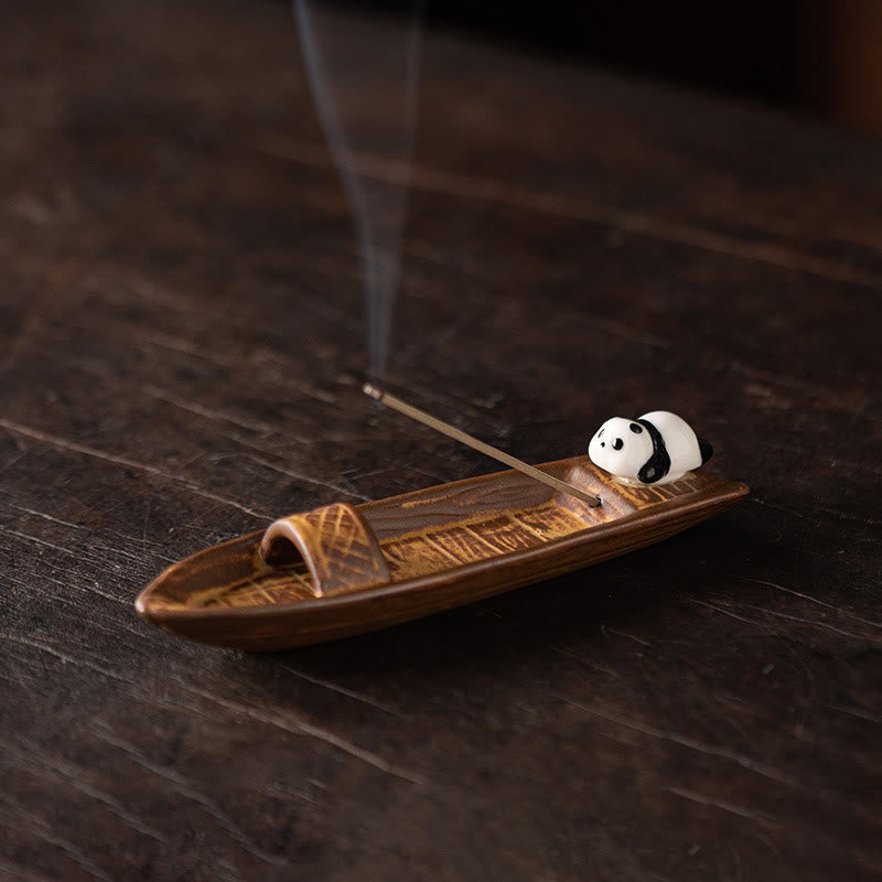 Buddha Stones Panda Home Decoration Incense Burner - Panda Boat(14.3*3.9*2.7cm) - image 0