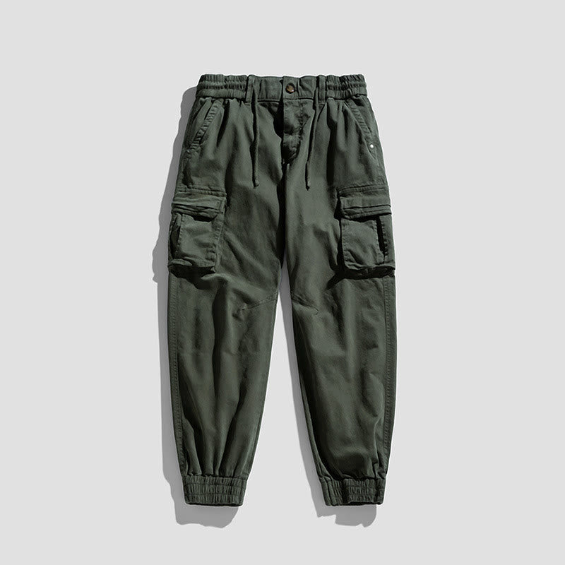 Buddha Stones Summer Cotton Elastic Cuffs Tapered Men's Pants With Pockets - DarkSeaGreen - US/UK/AU48,EU58 (6XL) - image 6